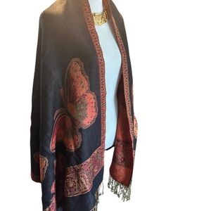 Elegant Black and Red Butterfly Shawl